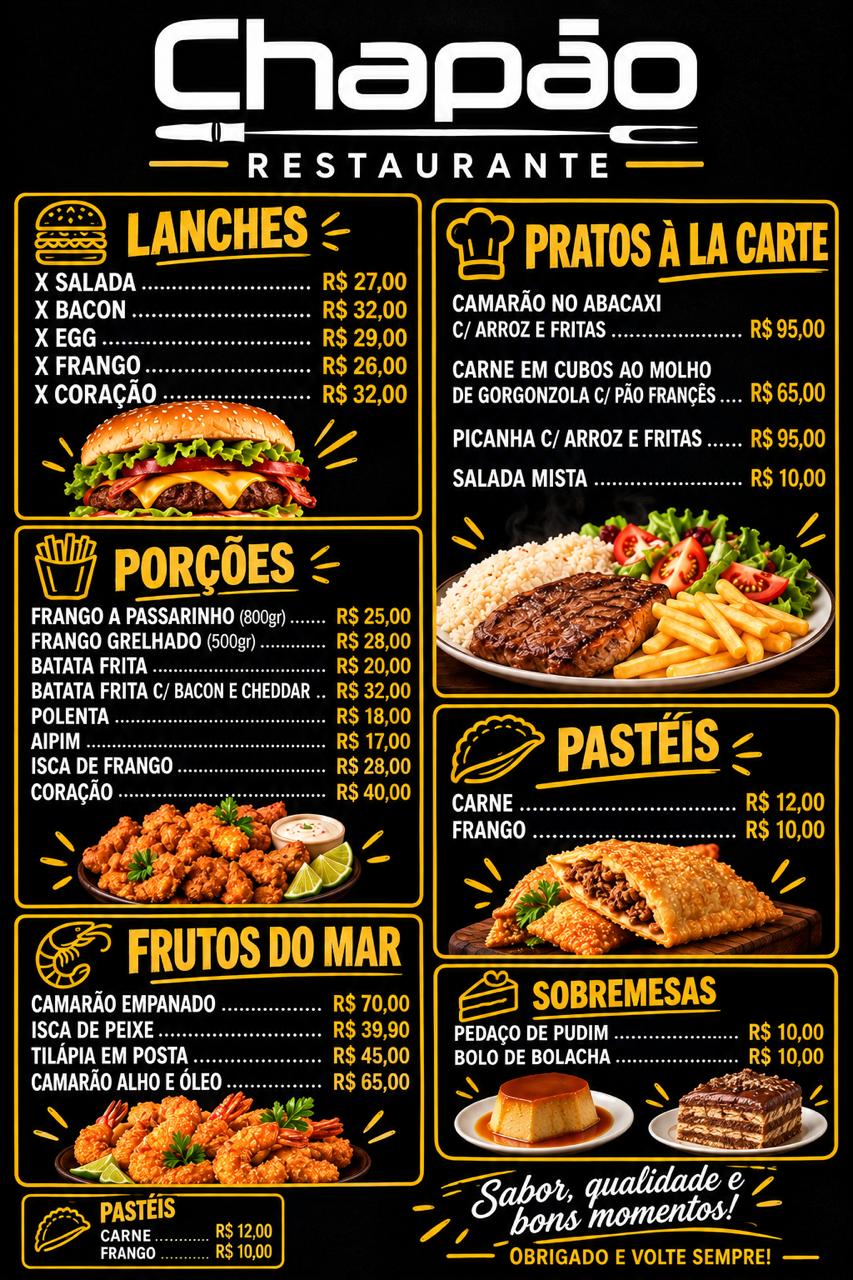 Cardápio de Comidas do Chapão